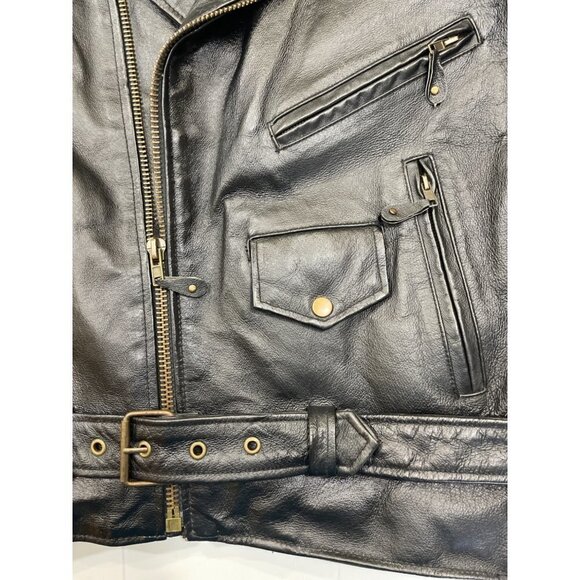 Vintage 90s-y2K Leather Biker Jacket w/Eagle "Live to Ride" Black Zip Out Liner‎ - Picture 13 of 16